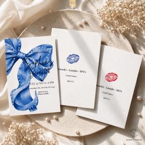 Sweet 16 Birthday Invitation Coquette Blue Bow Canva Template for Girls