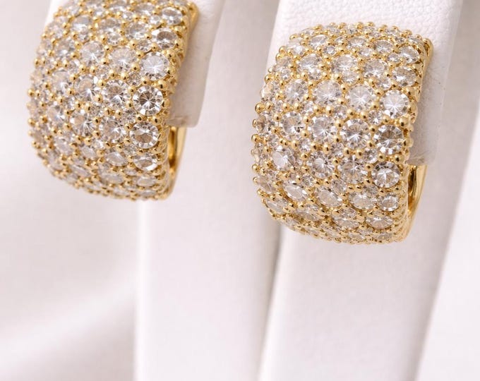 7.07 CTW Near Perfect Diamond Pavé Hoop Earrings 14K Gold VS1–SI1 H Color, Natural Round Cut Diamond Hoops, Luxury Statement Earrings for