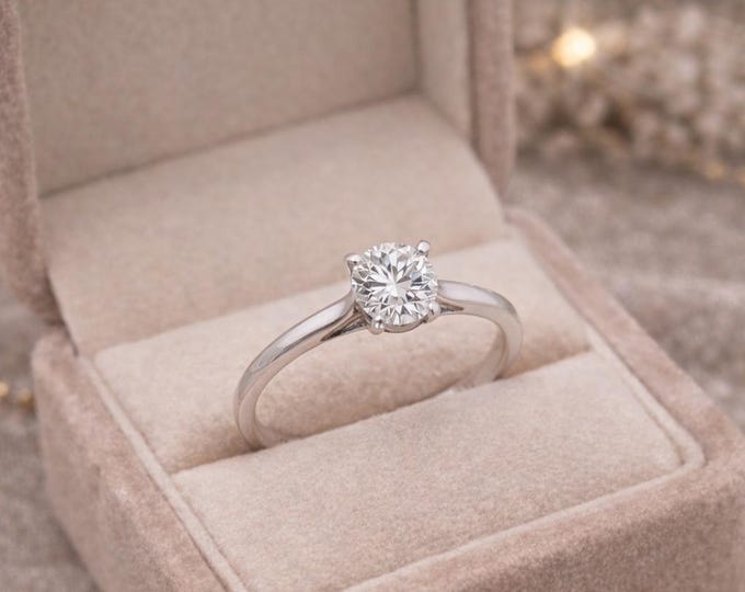 18K Gold Solitaire Ring, 1.0 CT Natural Diamond, Classic Engagement Bridal Jewelry