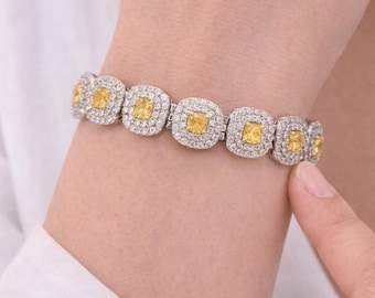 Pulsera de tenis con diamantes blancos canarios 3D de 10,40 quilates en oro bicolor de 18 quilates