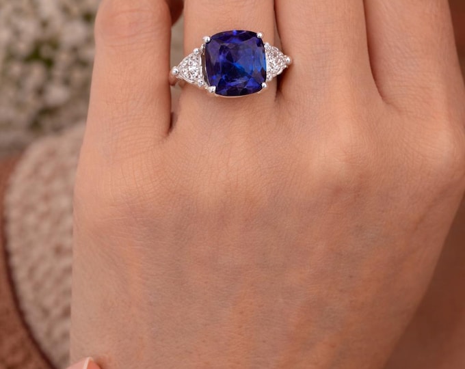 AGL Certified 10.43CT Burma No Heat Sapphire Diamond Ring, Blue Cushion Cut Engagement Ring