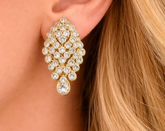 Aretes de araña Tremblant con diseño de navette y diamantes en oro amarillo de 18 quilates, estilo vintage.