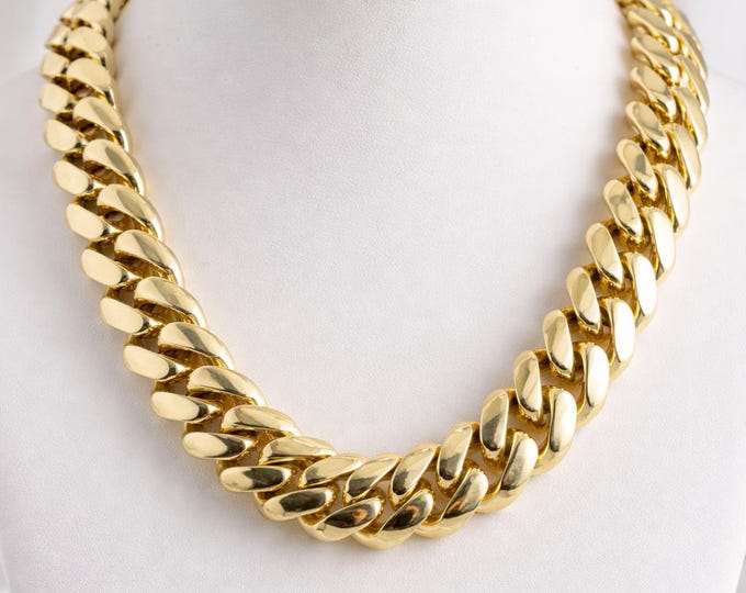 24K Solid Yellow Gold Heavy Cuban Link Chain Necklace 30 Inch 17MM