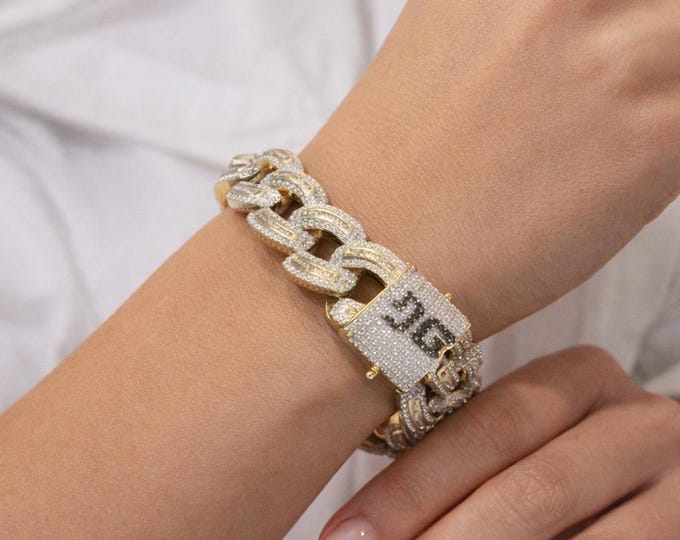 18K Gold 8.40ct Diamond Men's Cuban Link Bracelet, Iced Out Miami Chain