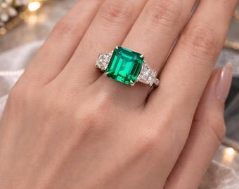 Anillo de compromiso con esmeralda colombiana Muzo de 3,97 quilates, certificado sin aceite, joyería nupcial llamativa