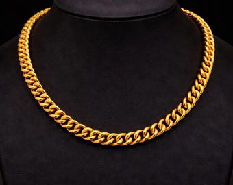 Heavy Weight 22K Solid Yellow Gold Curb Cuban Link Chain Necklace, Unisex Handmade Jewelry