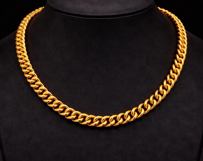Heavy Weight 22K Solid Yellow Gold Curb Cuban Link Chain Necklace, Unisex Handmade Jewelry