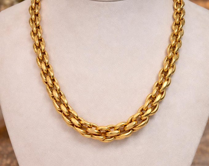 24K Solid Yellow Gold Graduated Necklace, Heavy Indian Bridal Statement Chain, Traditional Wedding Jewelry