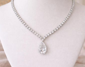 Collar de diamantes en forma de pera en oro blanco de 14 quilates, 23,28 quilates, joya nupcial llamativa