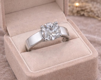 Anillo de compromiso solitario de oro blanco de 18 quilates con diamantes naturales redondos de 3 quilates y claridad F SI2