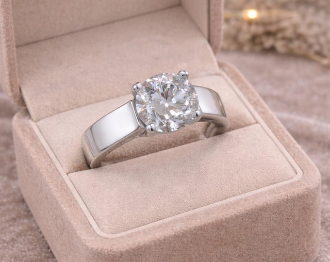 18K White Gold 3CT Round Natural Diamond Solitaire Engagement Ring F SI2 Clarity