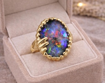 Anillo de oro amarillo de 18 quilates con ópalo negro australiano, 16,35 quilates, para hombre.