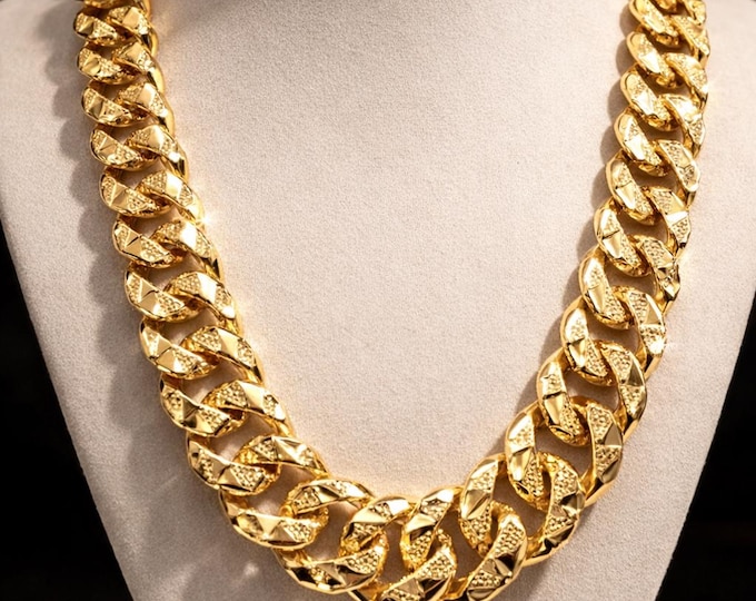 24K Solid Gold Cuban Link Chain – High Polish Miami Necklace