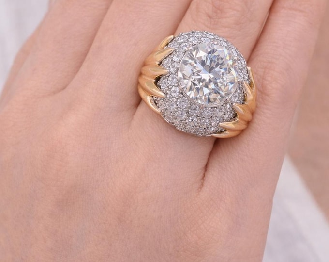 Estate 18K Gold 5.01 Carat Diamond Statement Ring, GIA Certified Round Cut