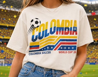 Colombia Soccer 2026 T-Shirt: Retro Graphic Tee, Colombia Football Fan Tee, Vintage Soccer T-Shirt, National Team Supporter Gift