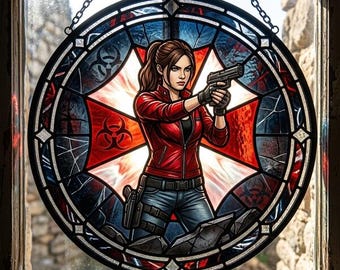 Umbrella Corps Resident Evil 9 Stained Glass Suncatcher, Resident Evil Requiem Suncatcher, Resident Evil Horror Game Fan Room Decoration