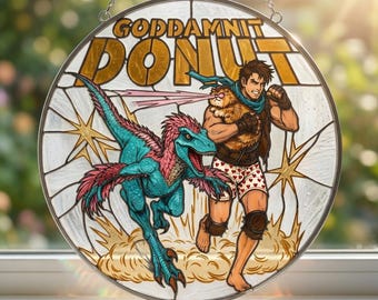 Goddamnit Donut Dungeon Stained Glass Suncatcher, Dungeon Crawler Carl Window Hanging, Mongo Princess Donut Lover Decor, Fantasy Decor