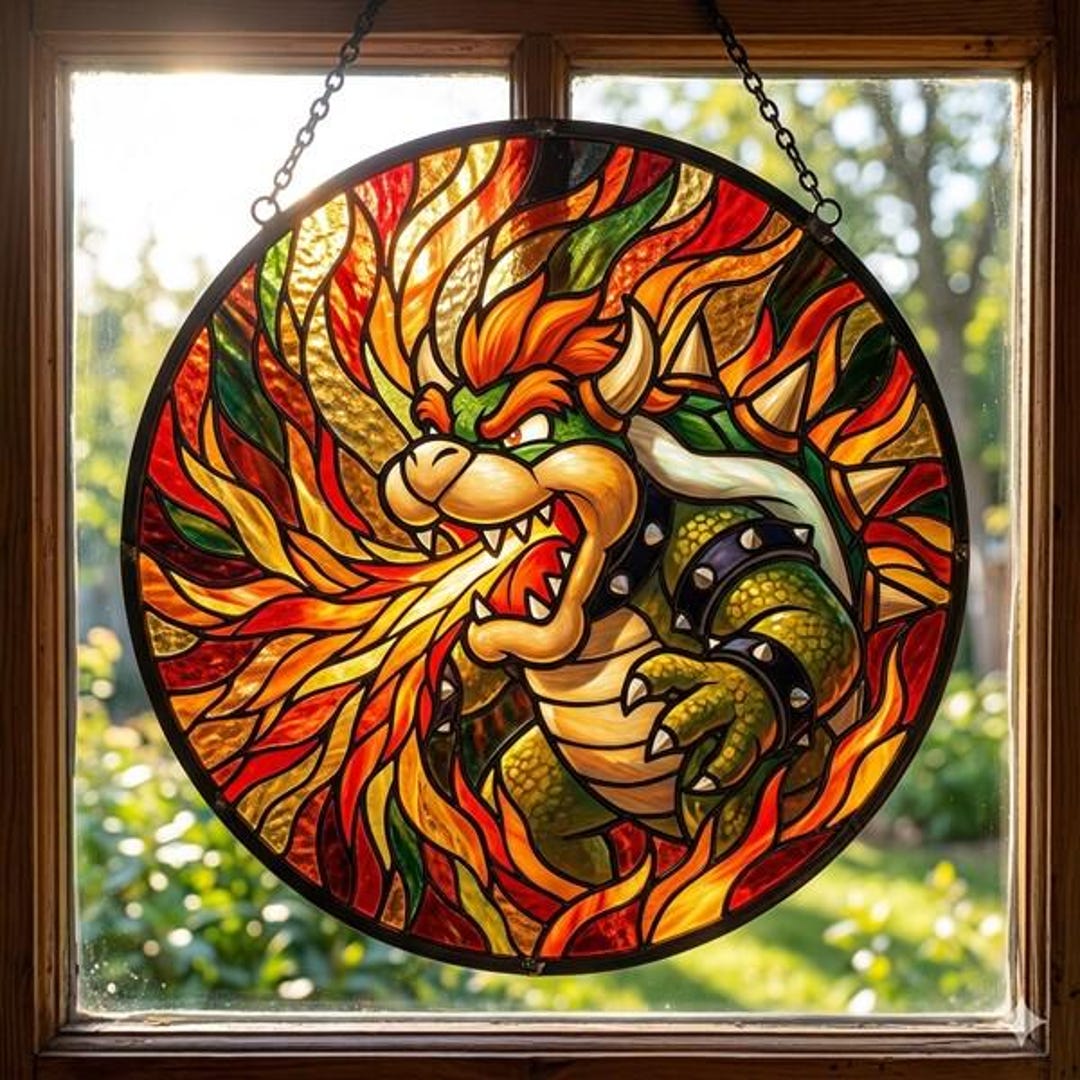 Bowser Window Bowser Mario Stained Glass Suncatcher, Mario Characters Bowser ...