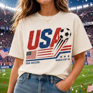 USA Soccer T-Shirt, Retro 2026 Shirt, American Football Fan Shirt, Vintage Style Tee, Gift for Soccer Fan, US National Team Jersey image 1
