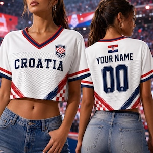 Custom Croatia Soccer Crop Top Jersey, Personalized Croatia Soccer Jersey Crop Tee, Support Football Team, Game Day Outfit immagine 1