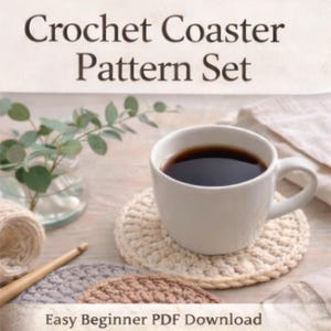 Crochet Coaster Pattern Set, Beginner Boho Home Decor (PDF Download)
