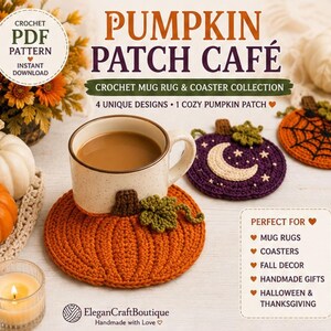 Häkelanleitung für Tassenuntersetzer und Tassendeckchen im Pumpkin Patch Café (PDF-Download)