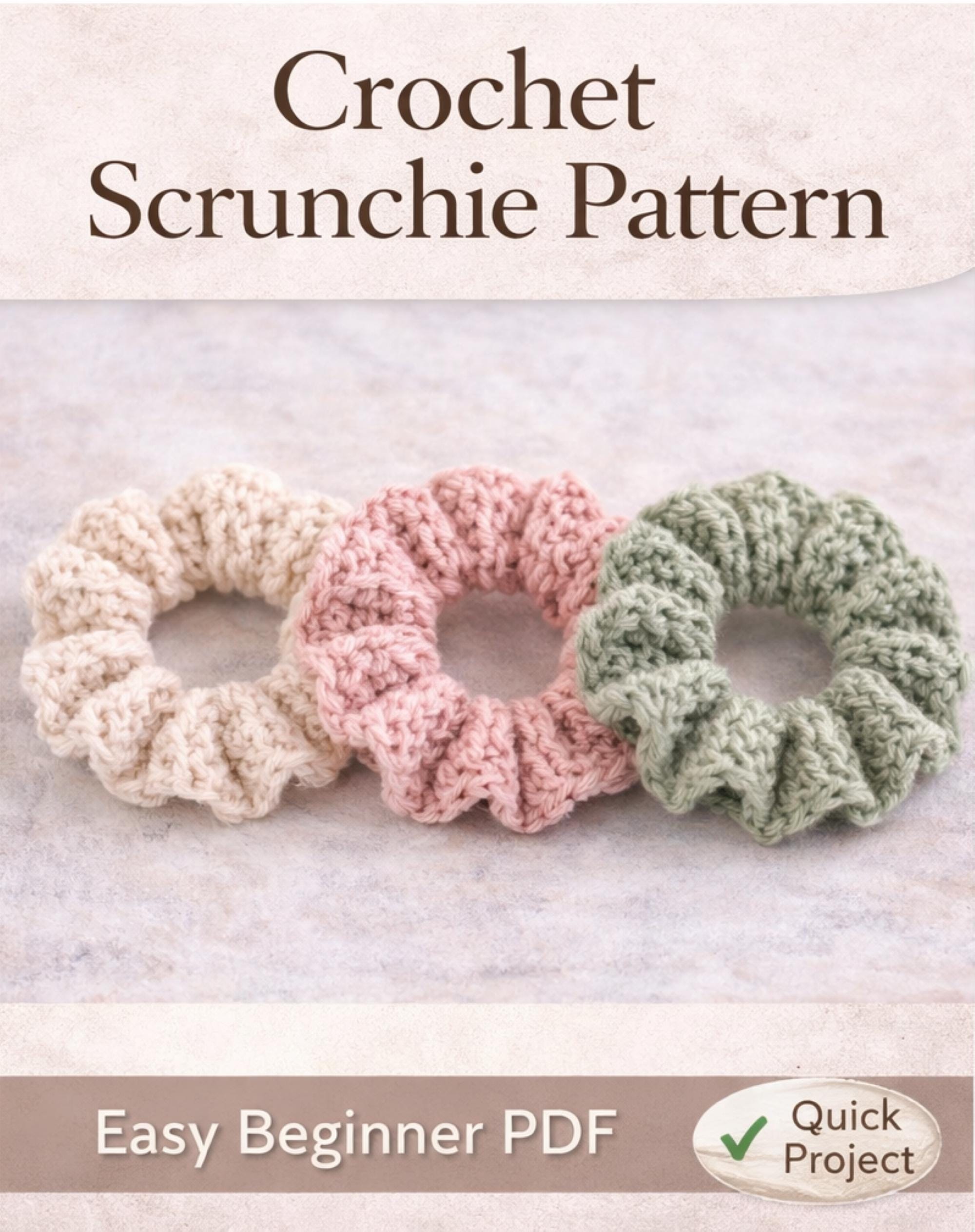 39 Crochet Scrunchies with Flowers, Ruffles, Bows, and Cherries 1 Instant digital crochet scrunchie pattern preview showing