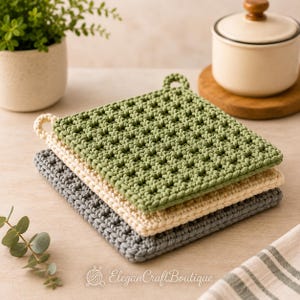 Thick Thermal Stitch Crochet Pot Holder Pattern - 13 Page Visual Guide PDF