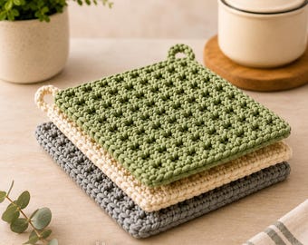 Thick Thermal Stitch Crochet Pot Holder Pattern - 13 Page Visual Guide PDF