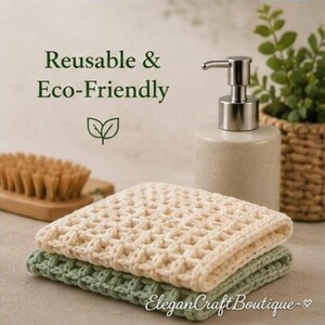 Reusable waffle stitch crochet dishcloth as an eco-friendly alternative to disposable kitchen cloths.