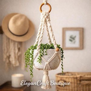 Patroon voor een macramé plantenhouder | Boho doe-het-zelf gehaakte houder voor beginners (digitale PDF-download)