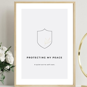 Protecting My Peace Art Print, "A Quiet Act of Self-Care" Minimalist Wall Art, Neutral Line Art Decor | ADHD Boundary Poster self-worth
