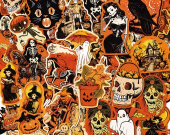 50PCS Vintage Halloween Sticker Pack, Retro Stickers, Spooky Stickers, Gothic Stickers, Creepy Stickers for Luggage, Bottles, Notebooks