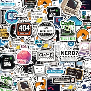 50 stuks codeerprogrammeur stickerpakket, grappige stickers, memestickers, technische stickers voor ingenieurs, laptop, toetsenbord