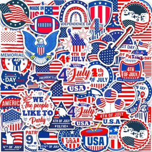 アメリカ愛国ステッカー50枚セット、7月4日ステッカー、アメリカ国旗ステッカー、独立記念日ステッカー（ノートパソコン、水筒用）