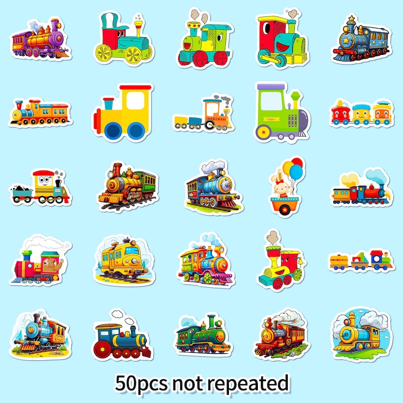 Train 2d Sticker 50PCS Train Sticker Pack, Cartoon Train Stickers, Cute Stickers for ...