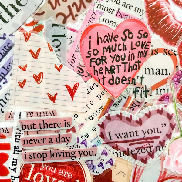 50 pegatinas con frases de amor para chicas, pegatinas literarias, pegatinas retro, pegatinas con letras de tipografía rosa para fundas de teléfono, diarios y cuadernos.