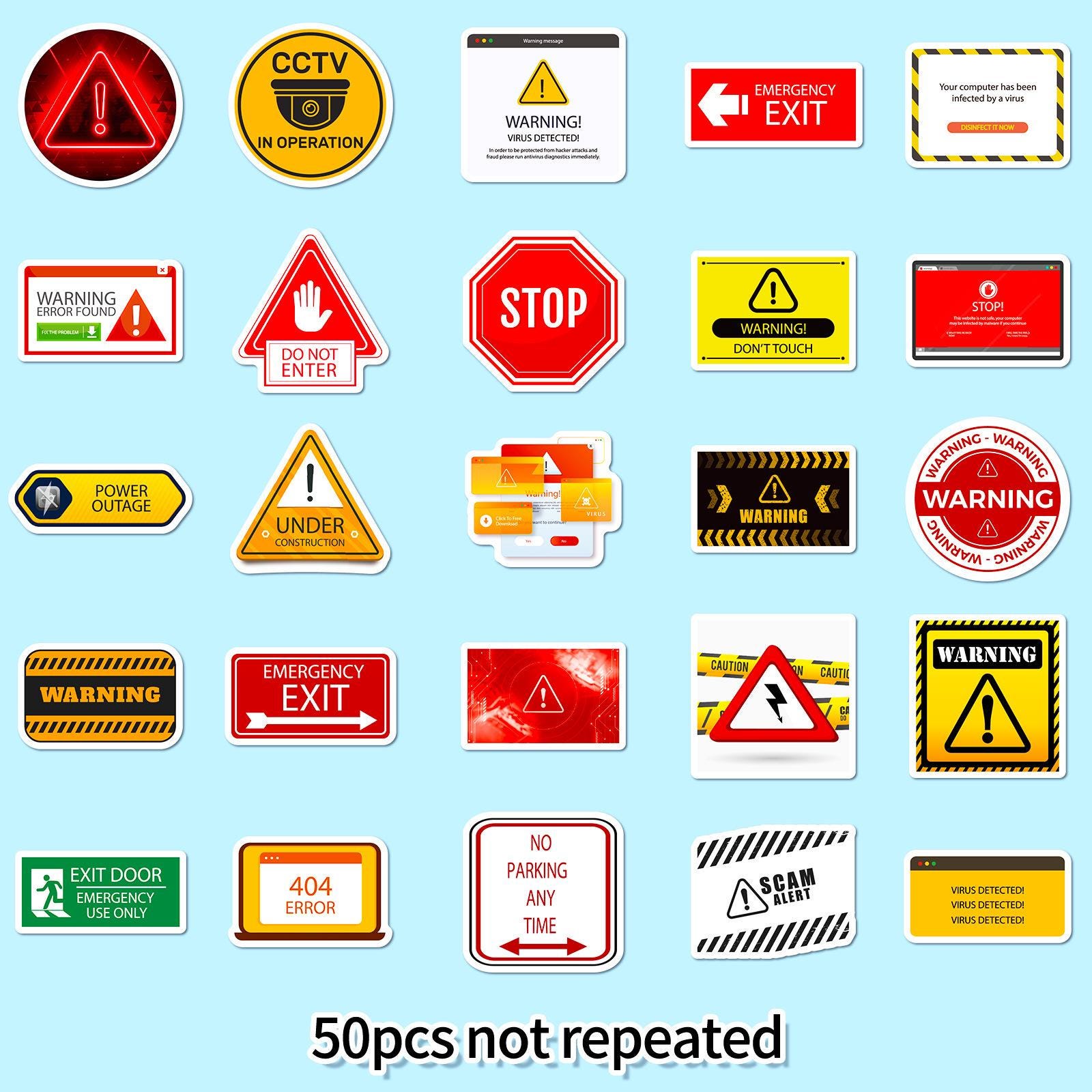50PCS Warning Sticker Pack, Danger Stickers, Caution Stickers, Funny ...