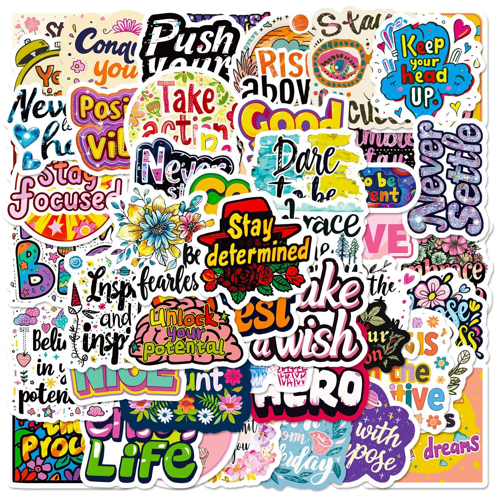 50PCS Motivational Sticker Pack, Inspirational Quote Stickers, Positive ...