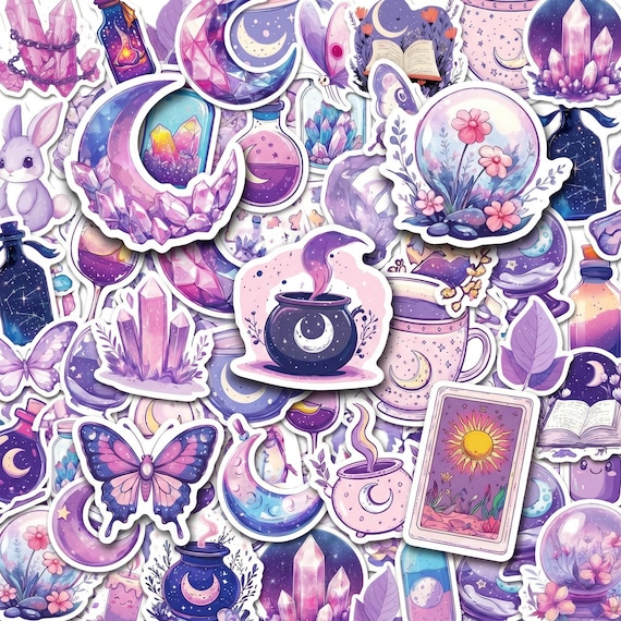 50PCS Magic Crystal Sticker Pack, Witchy Stickers, Aesthetic Stickers, Cute Stickers for Teens, Laptop, Water Bottle