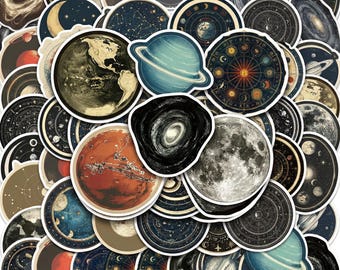 50PCS Space Planet Sticker Pack, Galaxy Aesthetic Stickers, Astronomy Universe Stickers for Laptop Water Bottle
