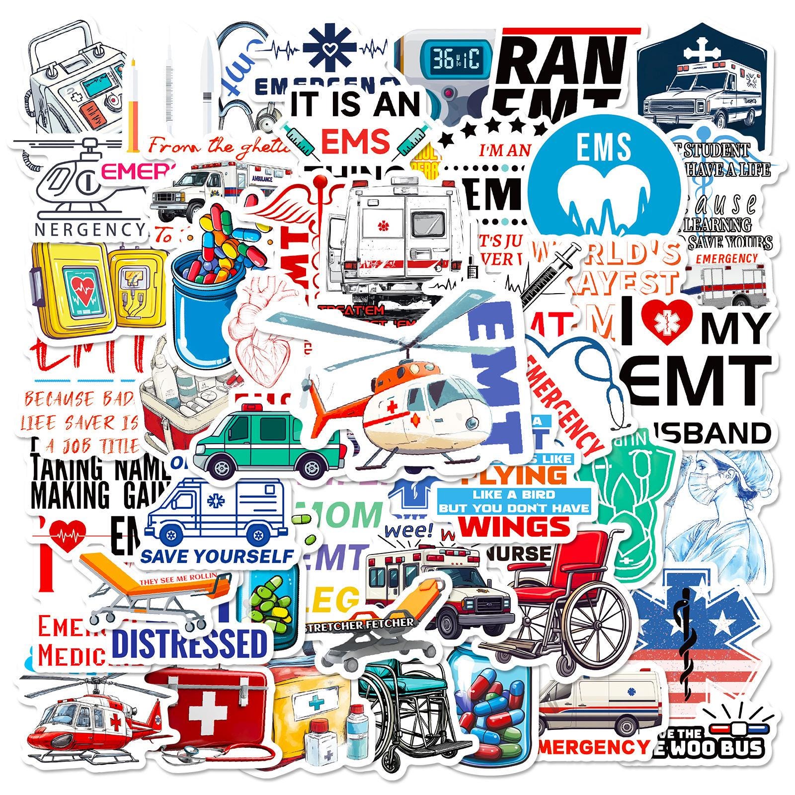 50PCS Emergency Medical Sticker Pack, Medical Stickers, Doctor Stickers ...