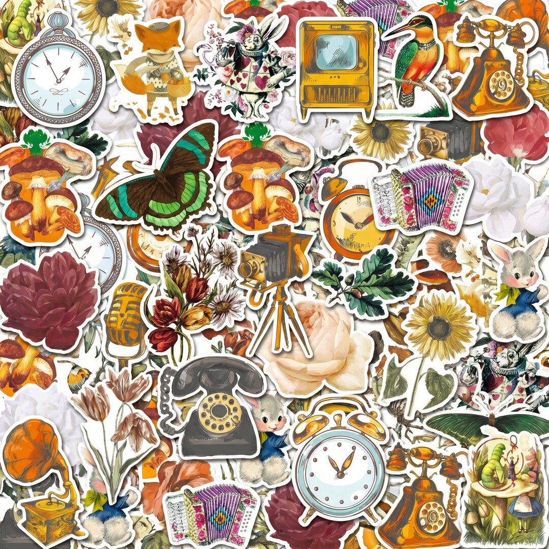 50PCS Vintage Aesthetic Sticker Pack, Retro Scrapbook Stickers, Journal ...