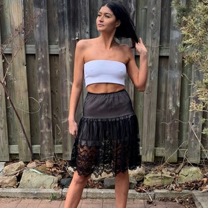 Black lace top neon skirt hotsell