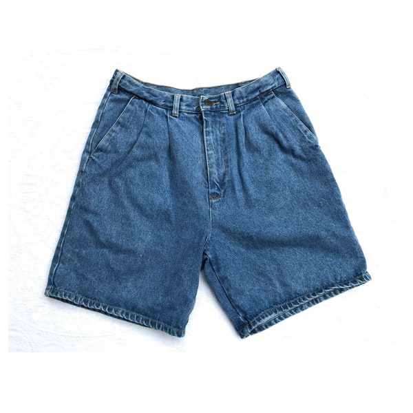 vintage 80s Jean Shorts High Waist Rise Plissé avant Maman Papa Shorts Medium Wash ZEUS label Blue Denim Preppy Shorts 29 » Taille Hanche 42 »