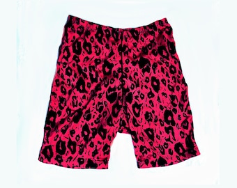 Vintage Biking Shorts 80s Red & Black Spandex Shorts Cheetah Rave  Print Athletic Work Out Summer Spring