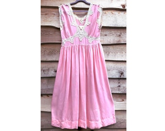 vintage Pink Nightgown Slip Dress 40s/50s Sleeveless Nightie with Lace trim Bust 40" Silk Chiffon Georgette "