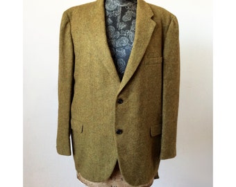 vintage 1960s wool TWEED JACKET Mustard Olive green and Rust Gold Sport Coat Chest 47"  Professors Jacket