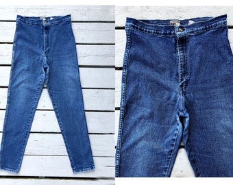 vintage Super Crazy High Waisted Skinny Jeans Medium Dark Wash Stretch Denim L/XL Late 80s early 90s