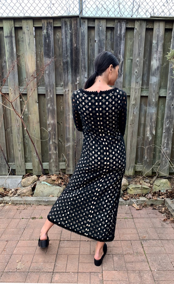 Vintage Maxi Dress 1970s Designer black crochet N… - image 7